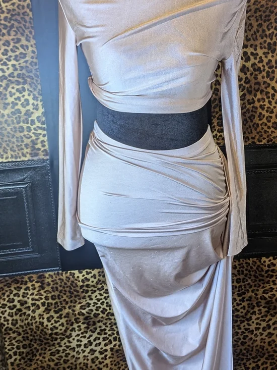 Long Sleeve Crop And Ruched Maxi Skirt in Blush Pink XS New - Picture 8 of 8